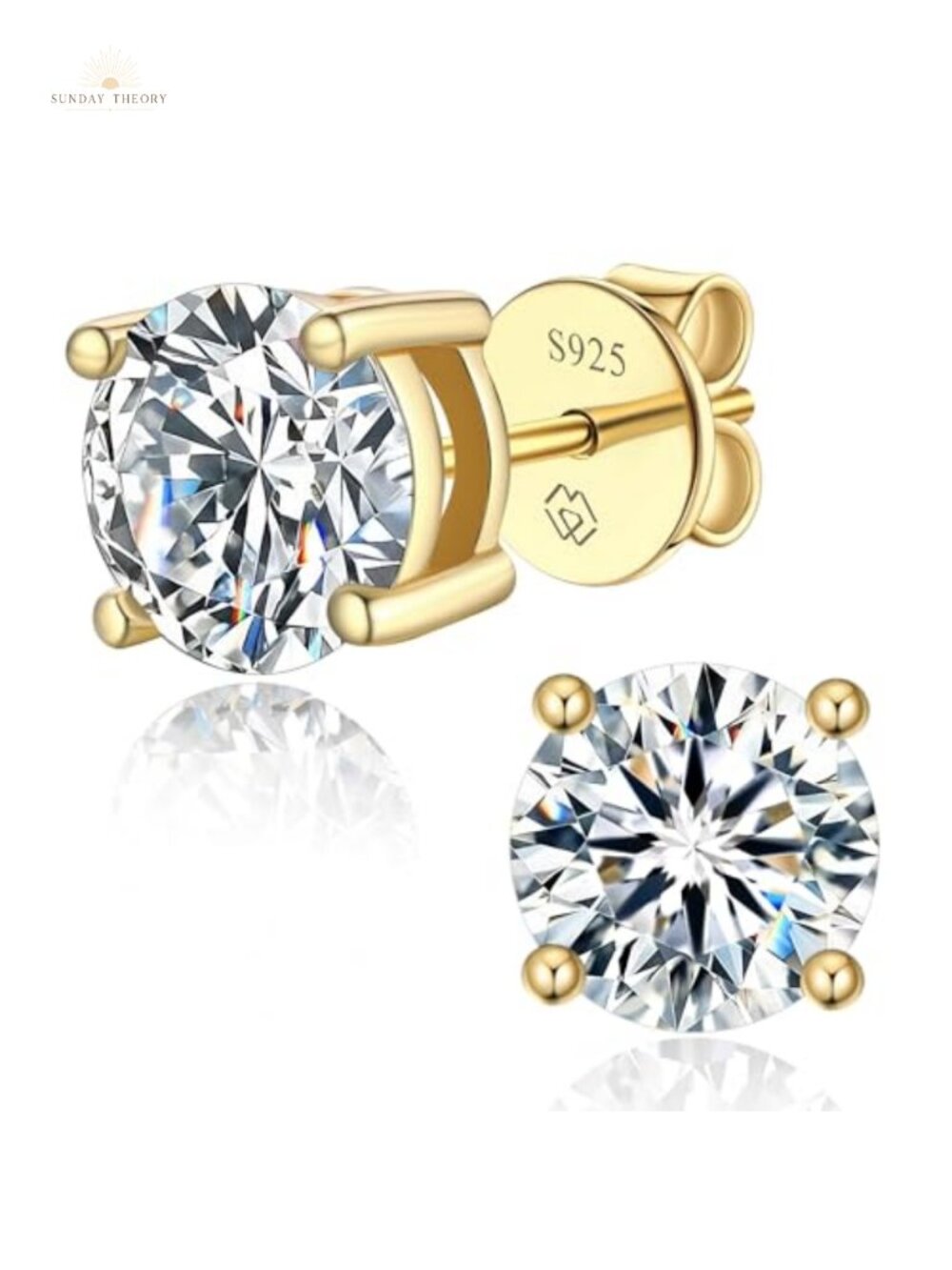 Moissanite Stud Earrings 925 Sterling Silver Hypoallergenic 14K Gold Plated Gift